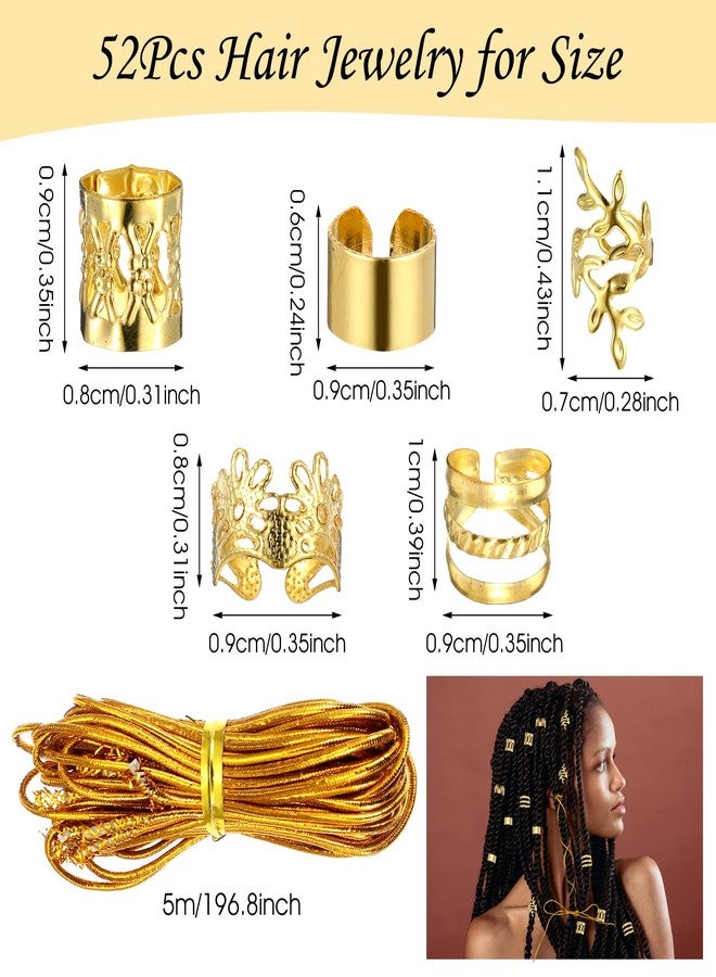 Tyqour 50Pcs Gold Hair Jewelry - Braids Accessories With 2Pcs 5M Strings, Adjustable Rings, Cuffs, Charms, Beads Decorations for Men & Women - Image 4